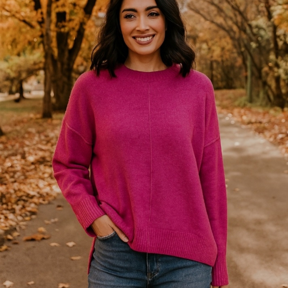 Vince Camuto Bright Pink Crewneck Drop Shoulder Sweater - Size S